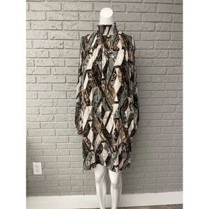H&M Women Turtleneck Animal Print Patch Work Shift Dress Size 6